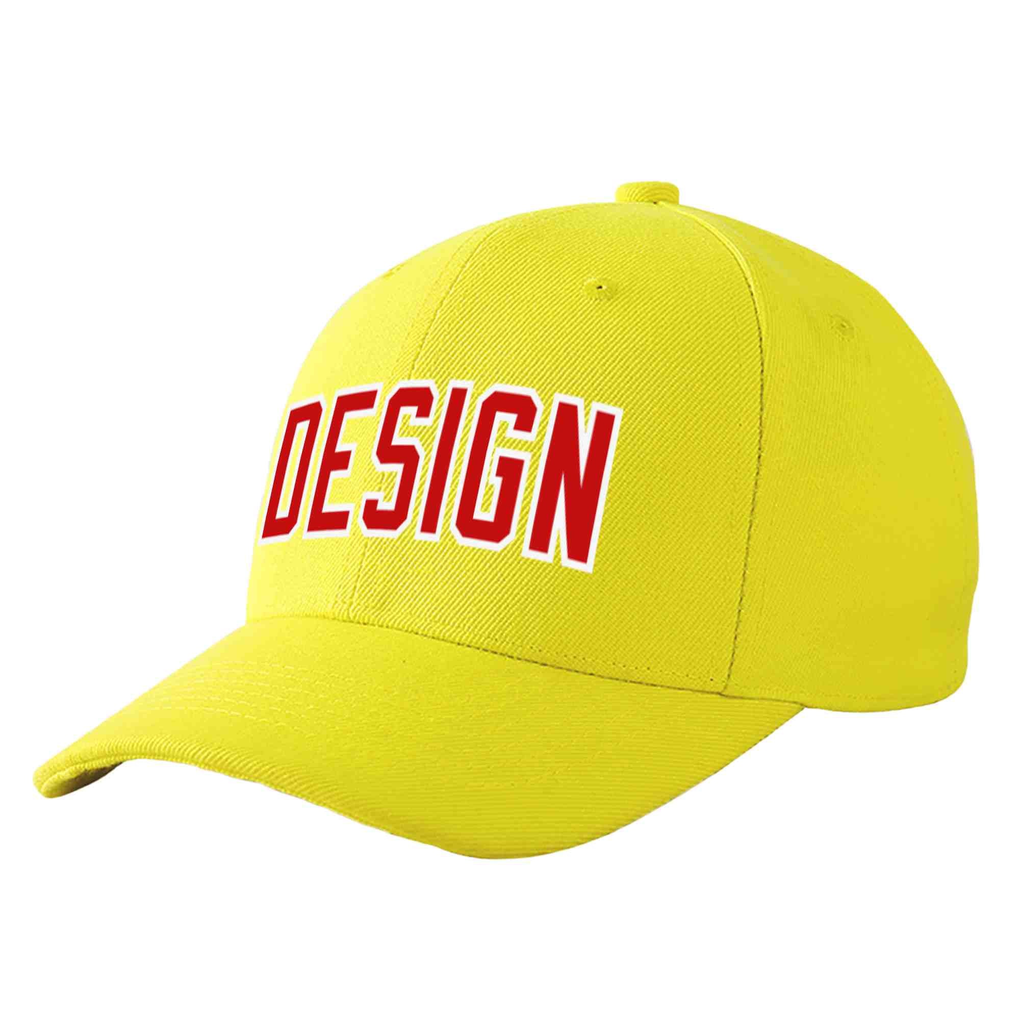 Custom Yellow Red-White Curved Eaves Sport Design Baseball Cap