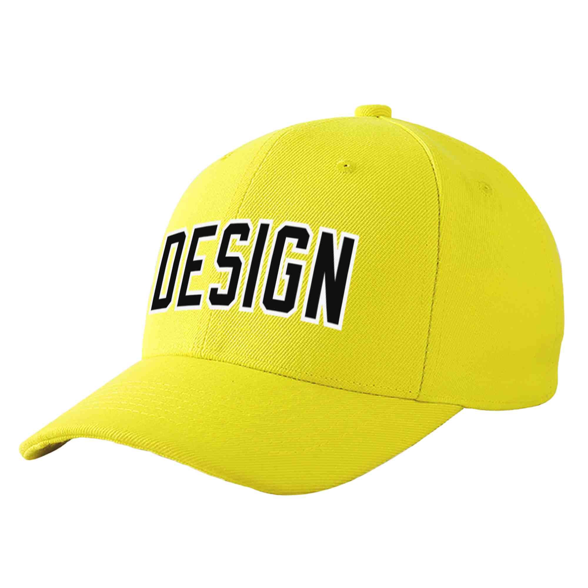 Casquette de baseball incurvée personnalisée jaune noir-blanc avec avant-toit