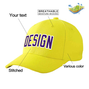 Custom Yellow Purple-White Curved Eaves Sport Design Baseball Cap