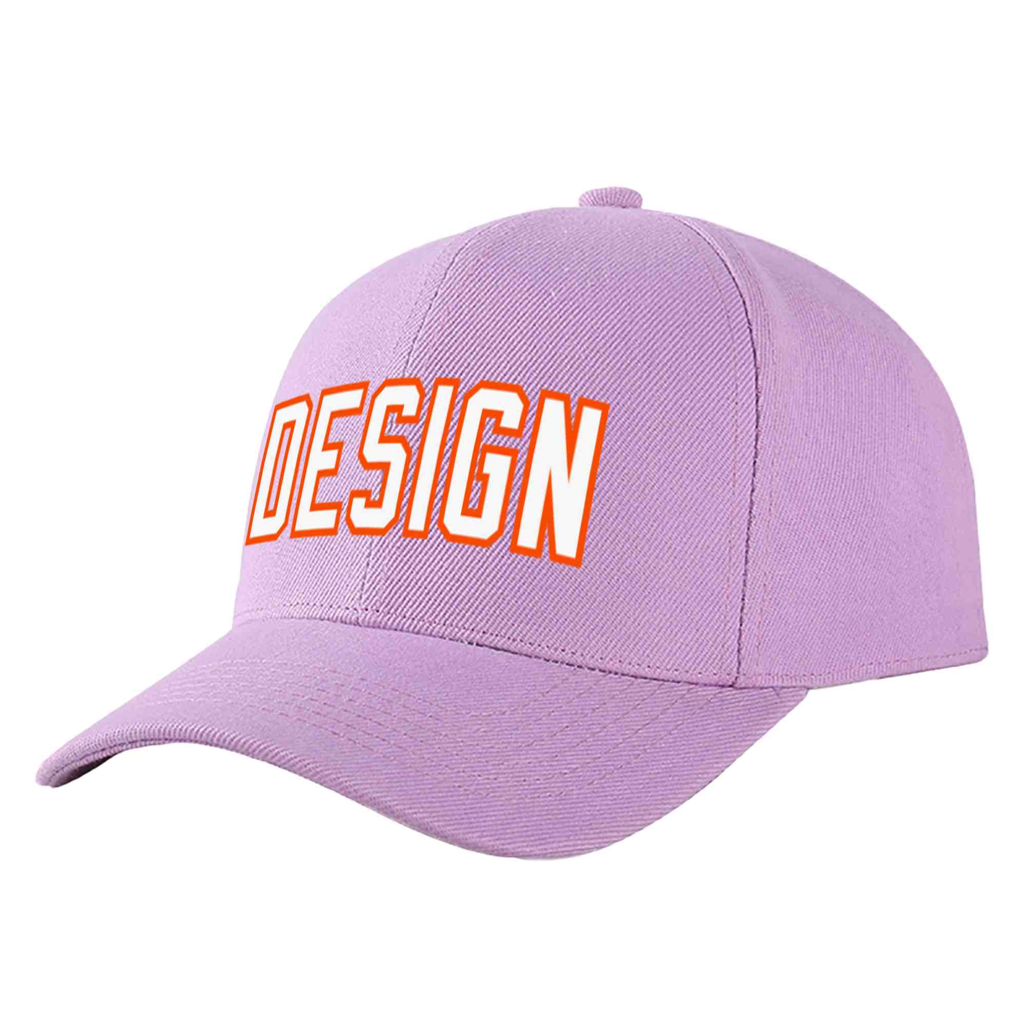 Custom Light Purple White-Orange Curved Eaves Sport Design Baseball Cap