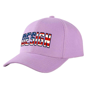 Casquette de baseball personnalisée, violet clair, drapeau américain Vintage, avec avant-toit incurvé doré, Design sportif