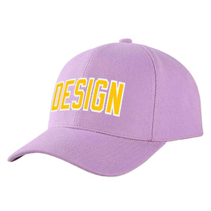 Custom Light Purple Gold-White Curved Eaves Sport Design Baseball Cap