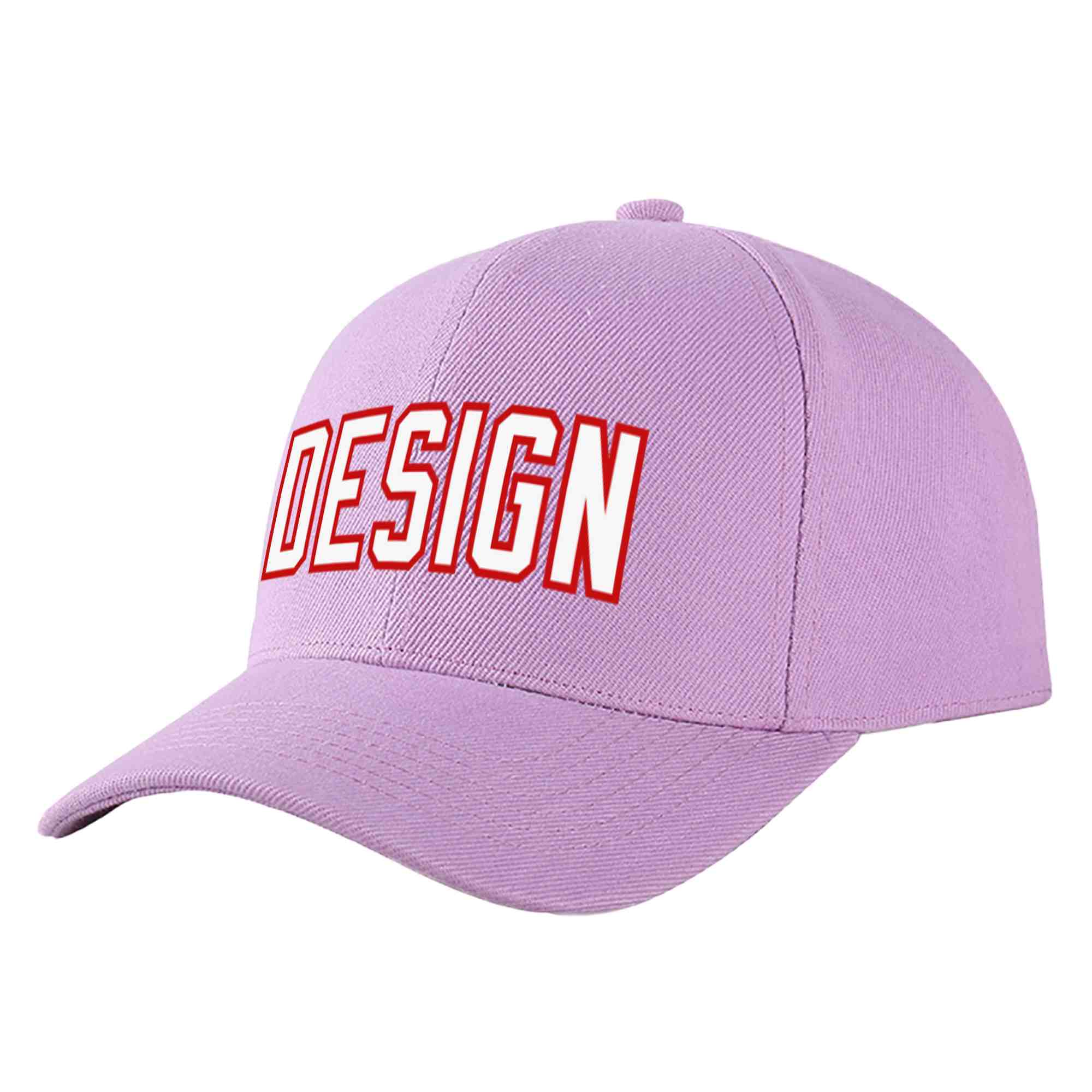 Custom Light Purple White-Red Curved Eaves Sport Design Baseball Cap