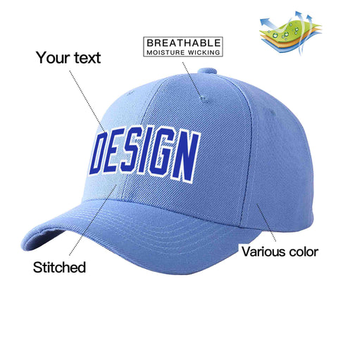 Custom Sky Blue Royal-White Curved Eaves Sport Design Baseball Cap