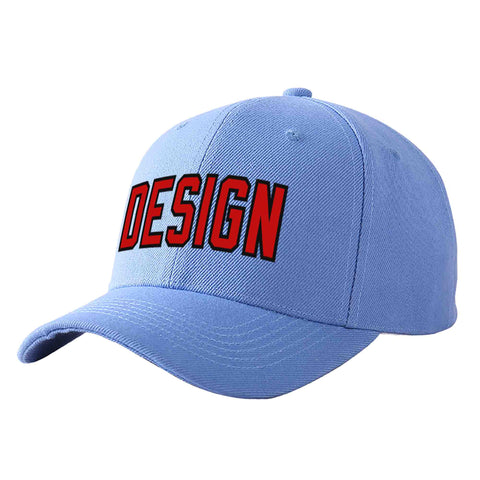 Custom Sky Blue Red-Black Curved Eaves Sport Design Baseball Cap
