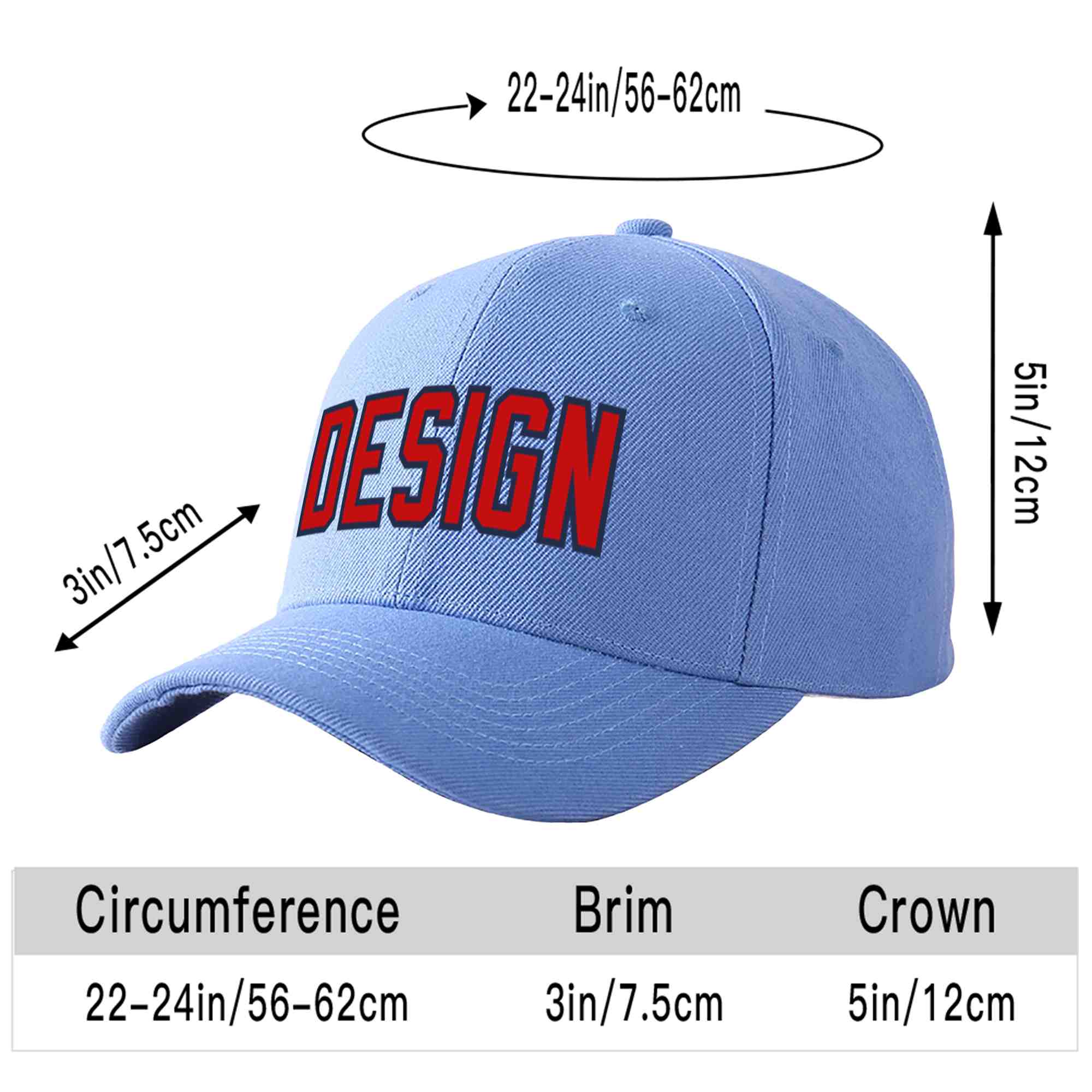 Custom Sky Blue Red-Navy Curved Eaves Sport Design Baseball Cap