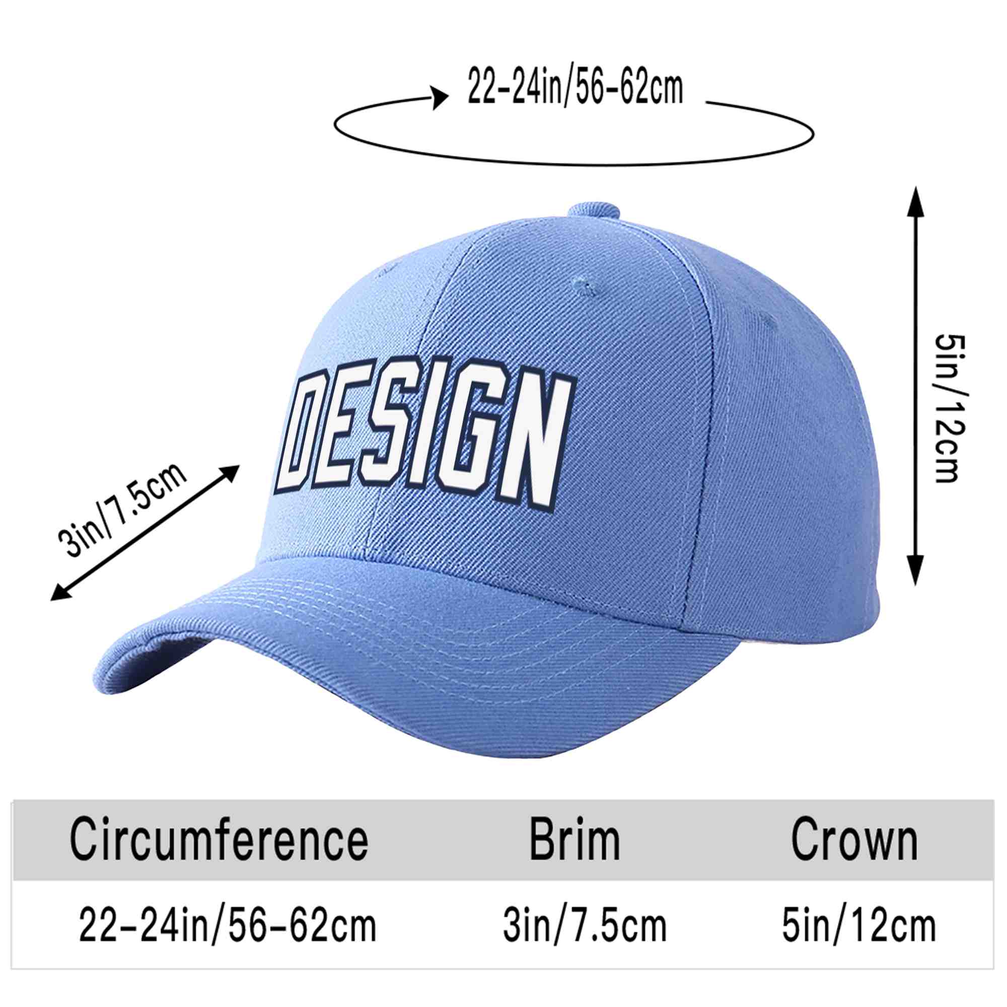 Custom Sky Blue White-Navy Curved Eaves Sport Design Baseball Cap