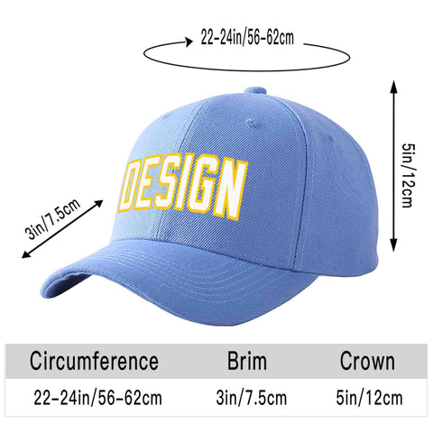 Custom Sky Blue White-Gold Curved Eaves Sport Design Baseball Cap