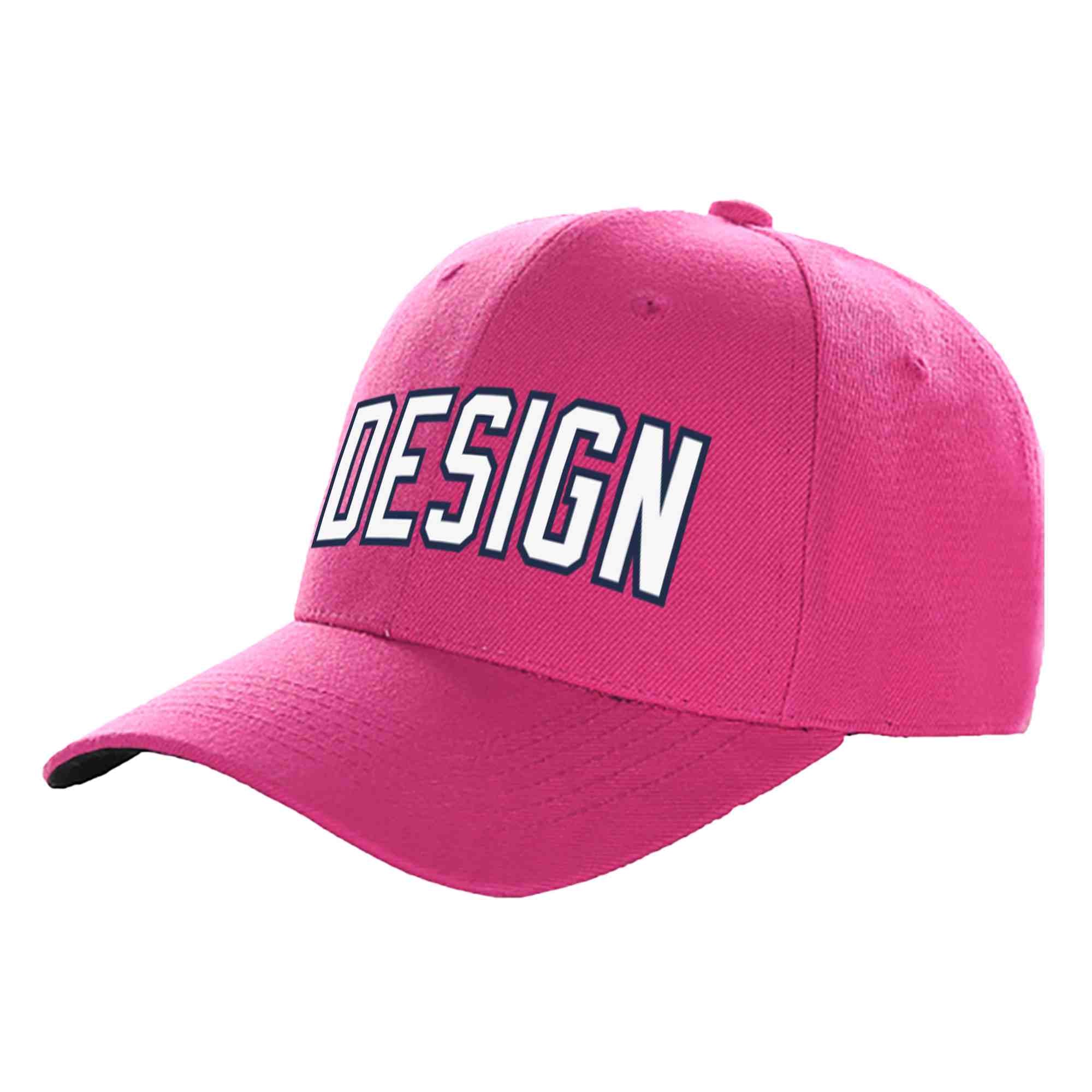 Custom Rose Red White-Navy Curved Eaves Sport Design Baseball Cap