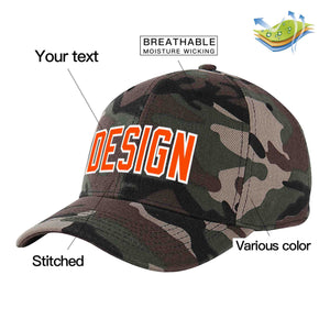 Custom Camo Orange-White Curved Eaves Sport Design Baseball Cap