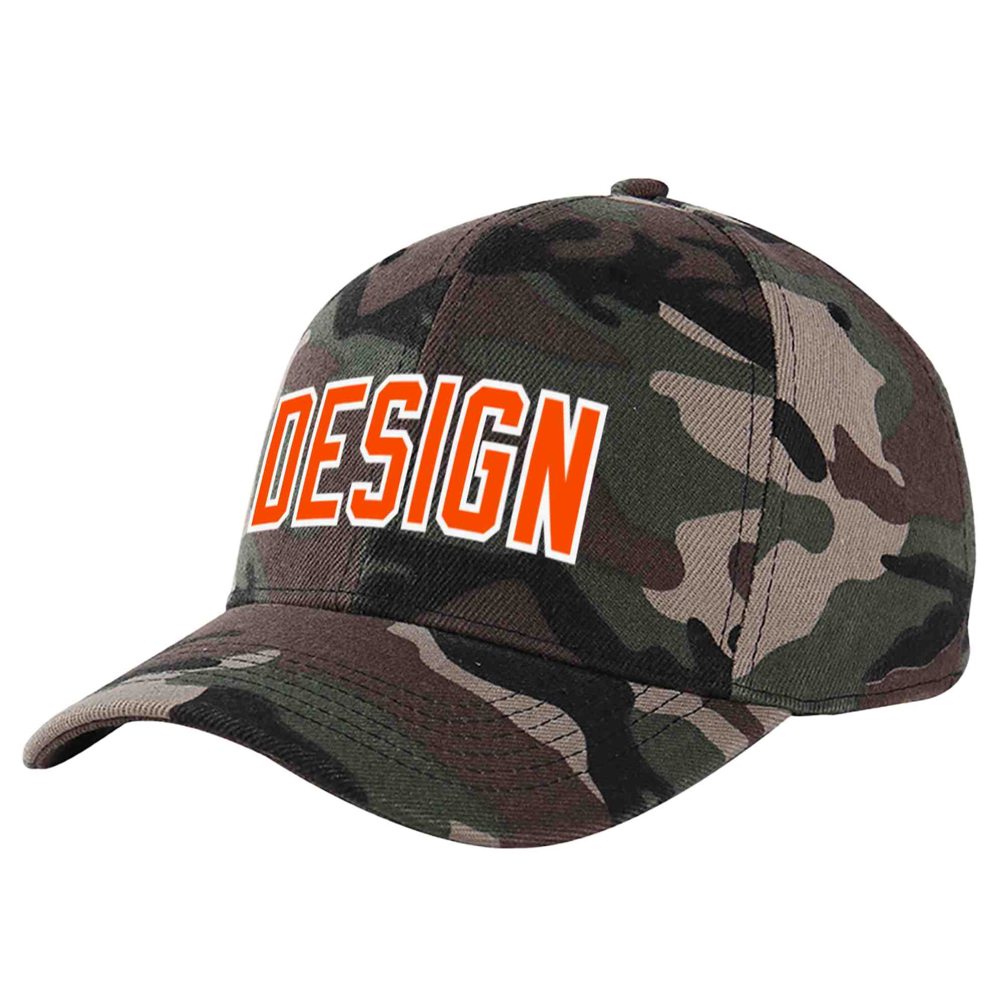 Casquette de baseball personnalisée camouflage orange-blanc avec avant-toit incurvé et design sportif