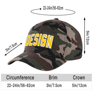 Custom Camo Gold-White Curved Eaves Sport Design Baseball Cap