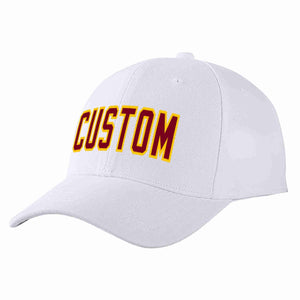 Conception personnalisée de casquette de baseball de sport incurvée blanc cramoisi-jaune pour hommes/femmes/jeunes