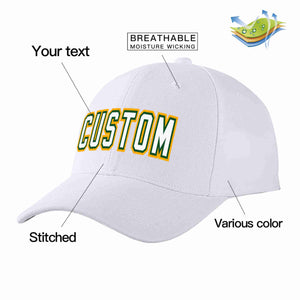 Conception personnalisée de casquette de baseball de sport incurvée blanc-vert Kelly pour hommes/femmes/jeunes