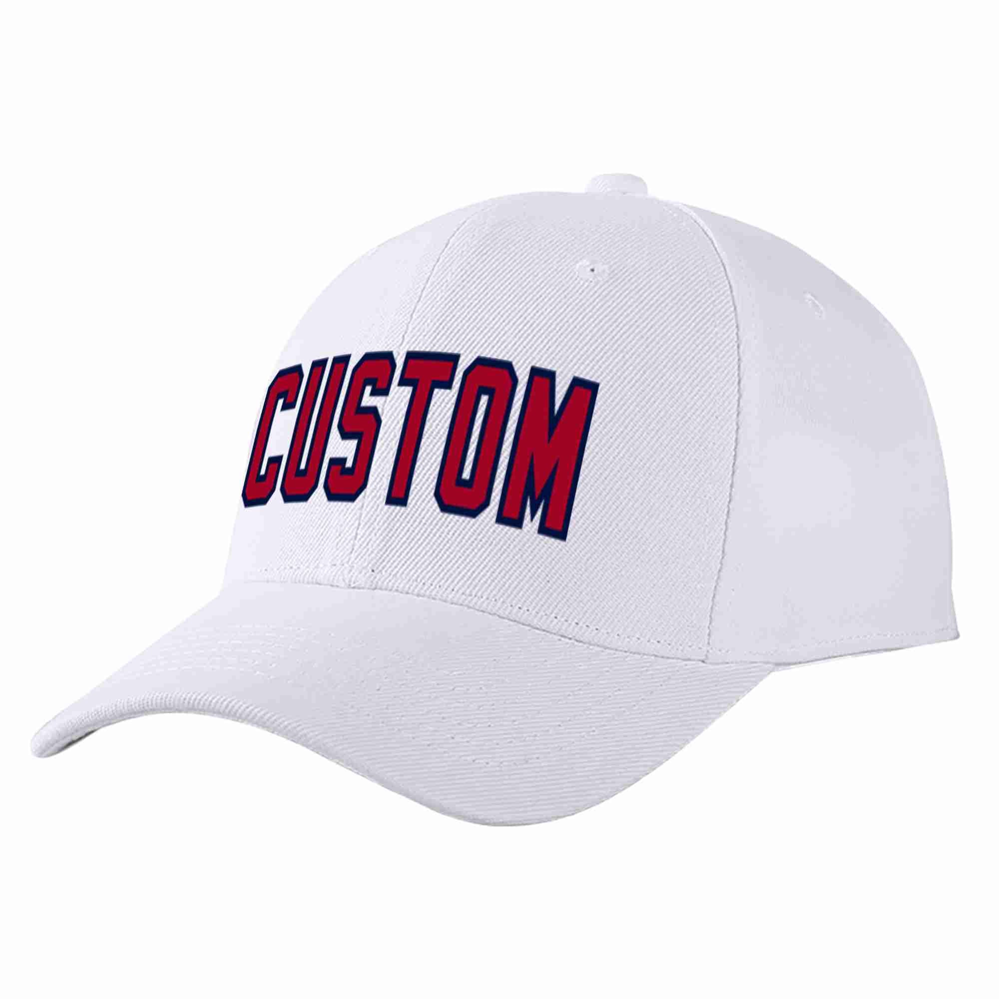 Custom White Red-Navy Curved Eaves Sport Baseball Cap Design for Men/Women/Youth