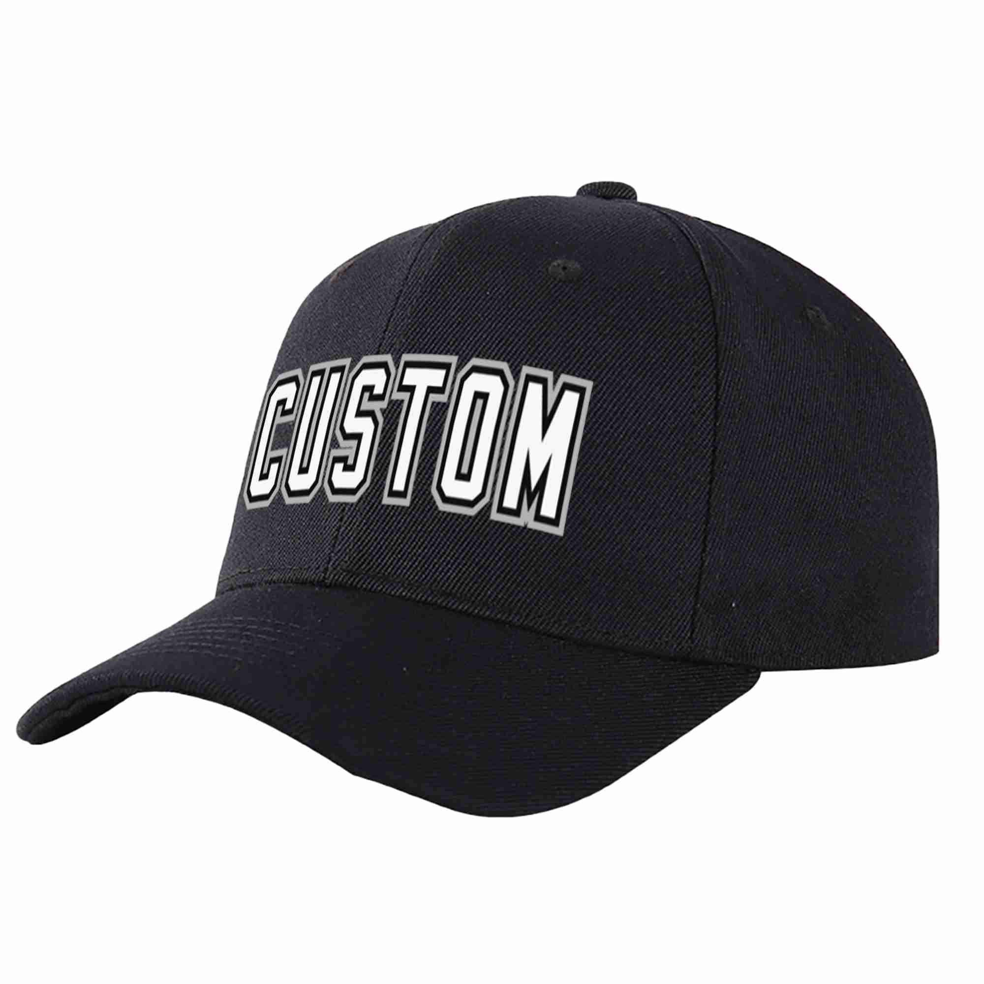 Conception personnalisée de casquette de baseball de sport incurvée noir blanc-noir pour hommes/femmes/jeunes