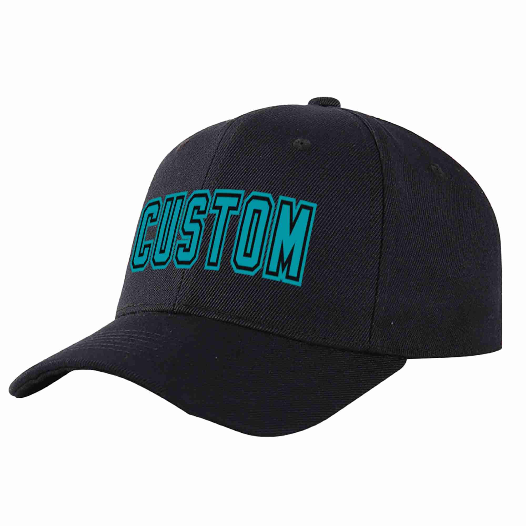 Conception personnalisée de casquette de baseball de sport incurvée noire aqua-noire pour hommes/femmes/jeunes