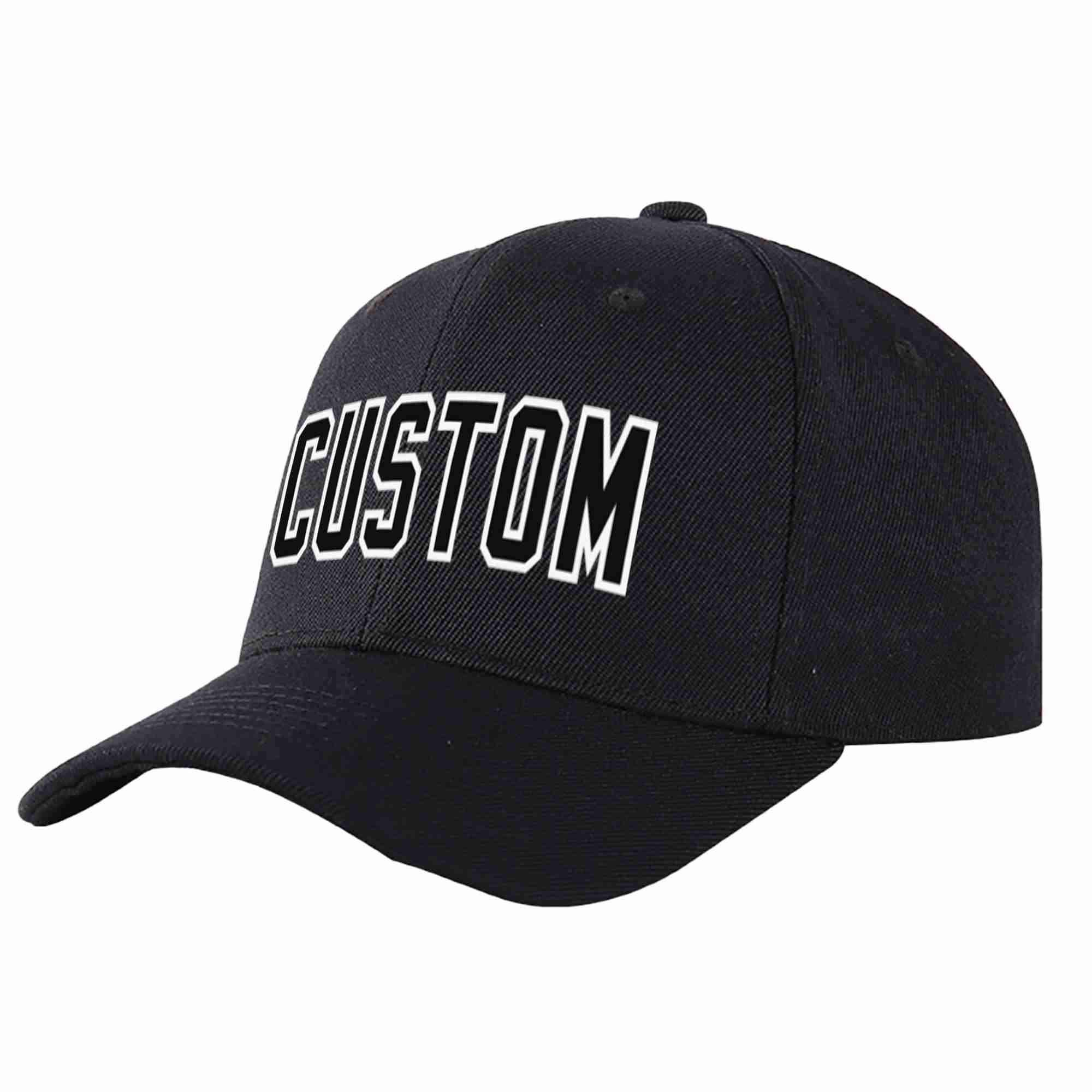 Conception personnalisée de casquette de baseball de sport incurvée noir noir-blanc pour hommes/femmes/jeunes