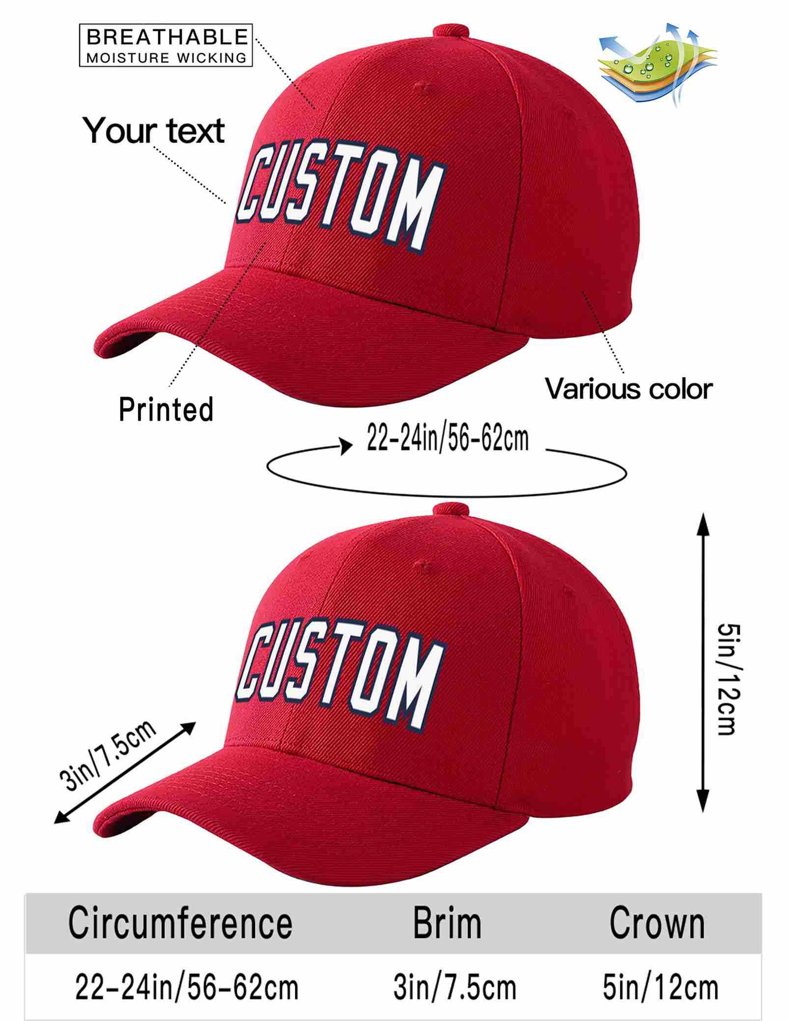 Custom Red White-Navy Curved Eaves Sport Baseball Cap Design for Men/Women/Youth