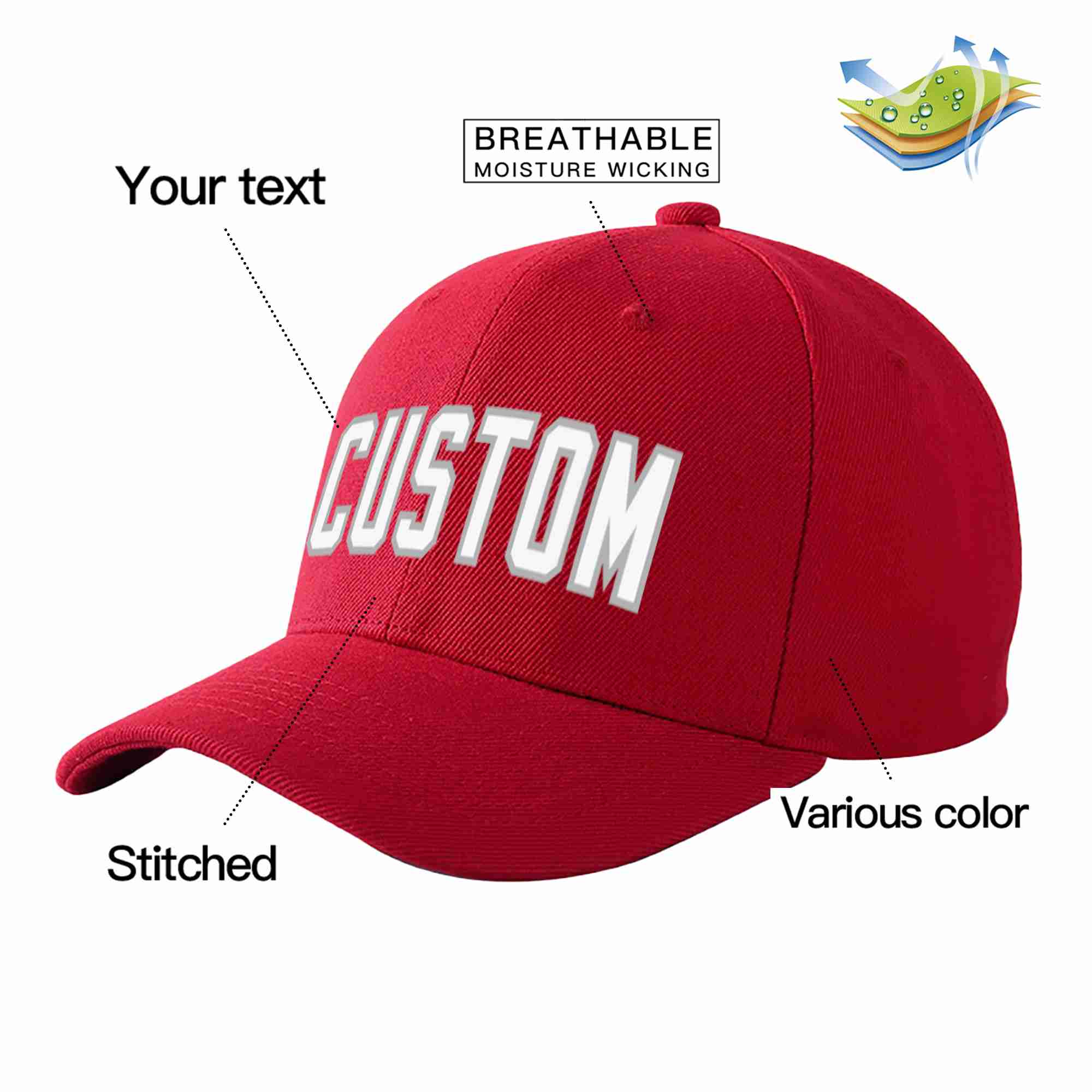 Custom Red White-Gray Curved Eaves Sport Baseball Cap Design for Men/Women/Youth