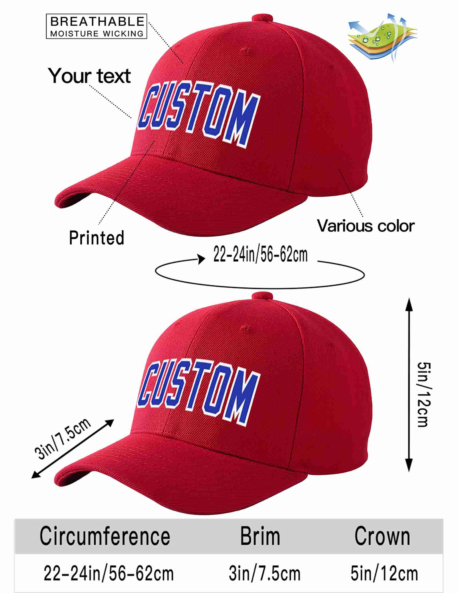 Custom Red Royal-White Curved Eaves Sport Baseball Cap Design for Men/Women/Youth