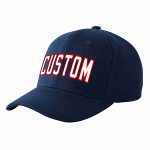 Custom Navy White-Red Curved Eaves Sport Baseball Cap Design for Men/Women/Youth