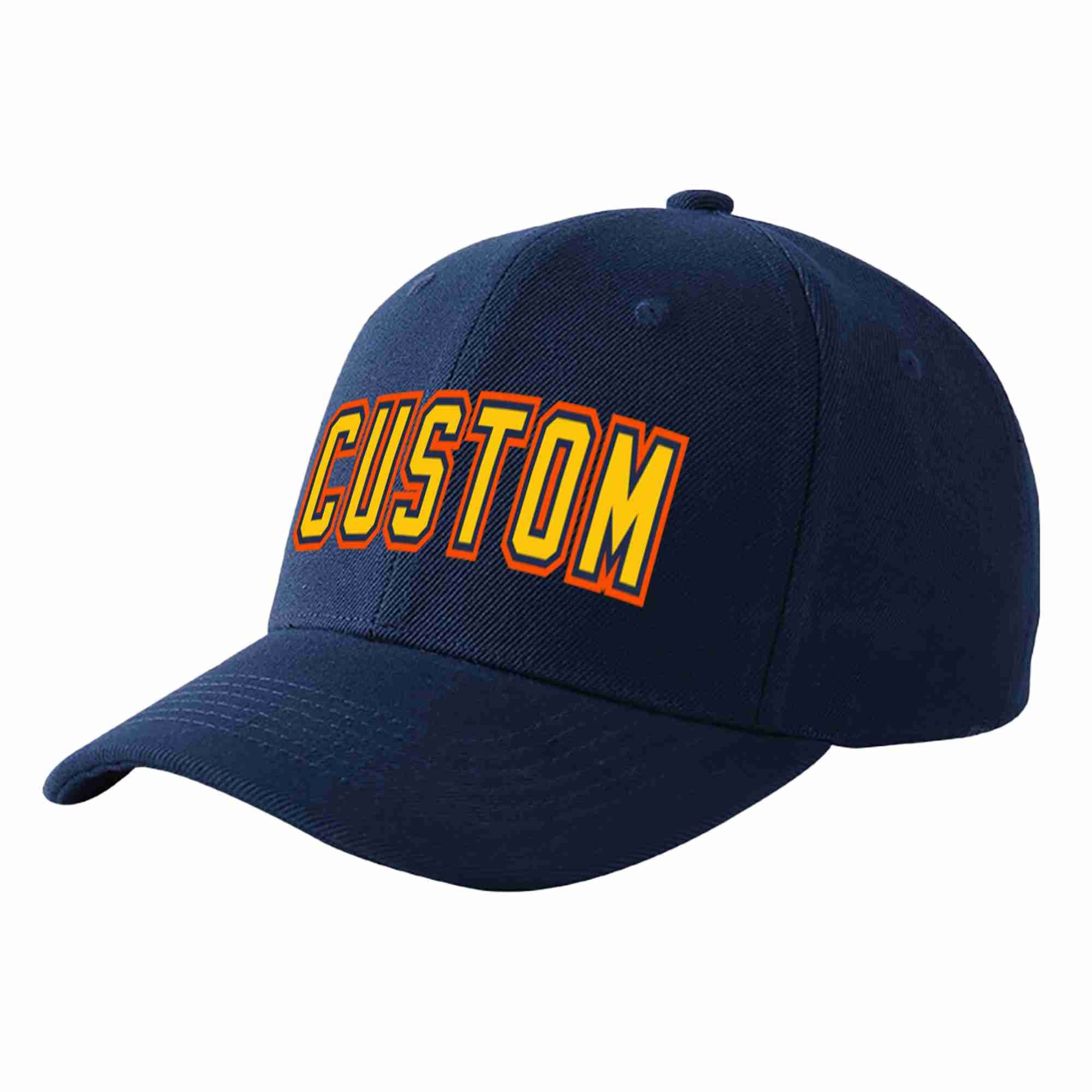 Conception personnalisée de casquette de baseball de sport courbée or-marine pour hommes/femmes/jeunes