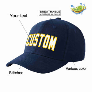 Custom Navy White-Gold Curved Eaves Sport Baseball Cap Design for Men/Women/Youth