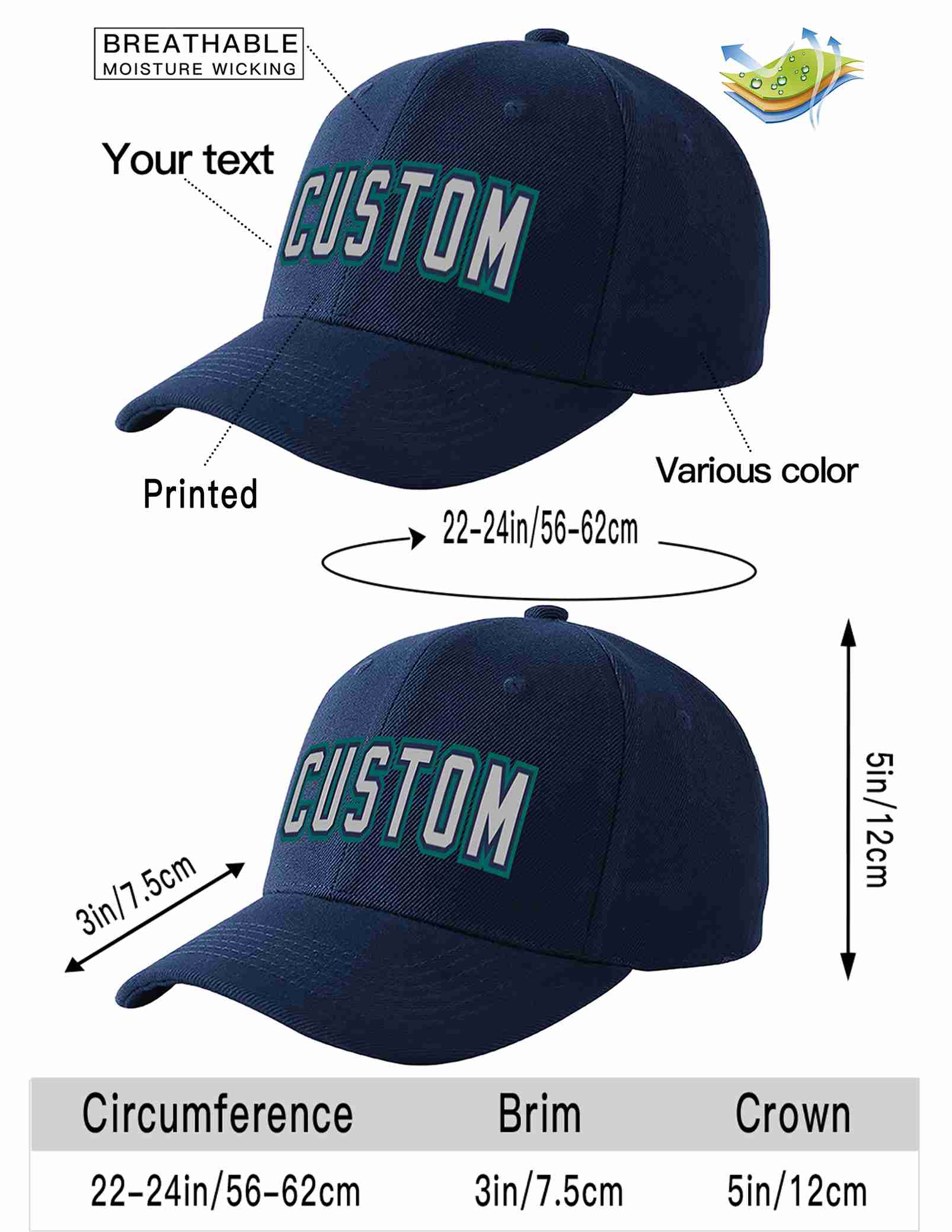 Custom Navy Gray-Navy Curved Eaves Sport Baseball Cap Design for Men/Women/Youth