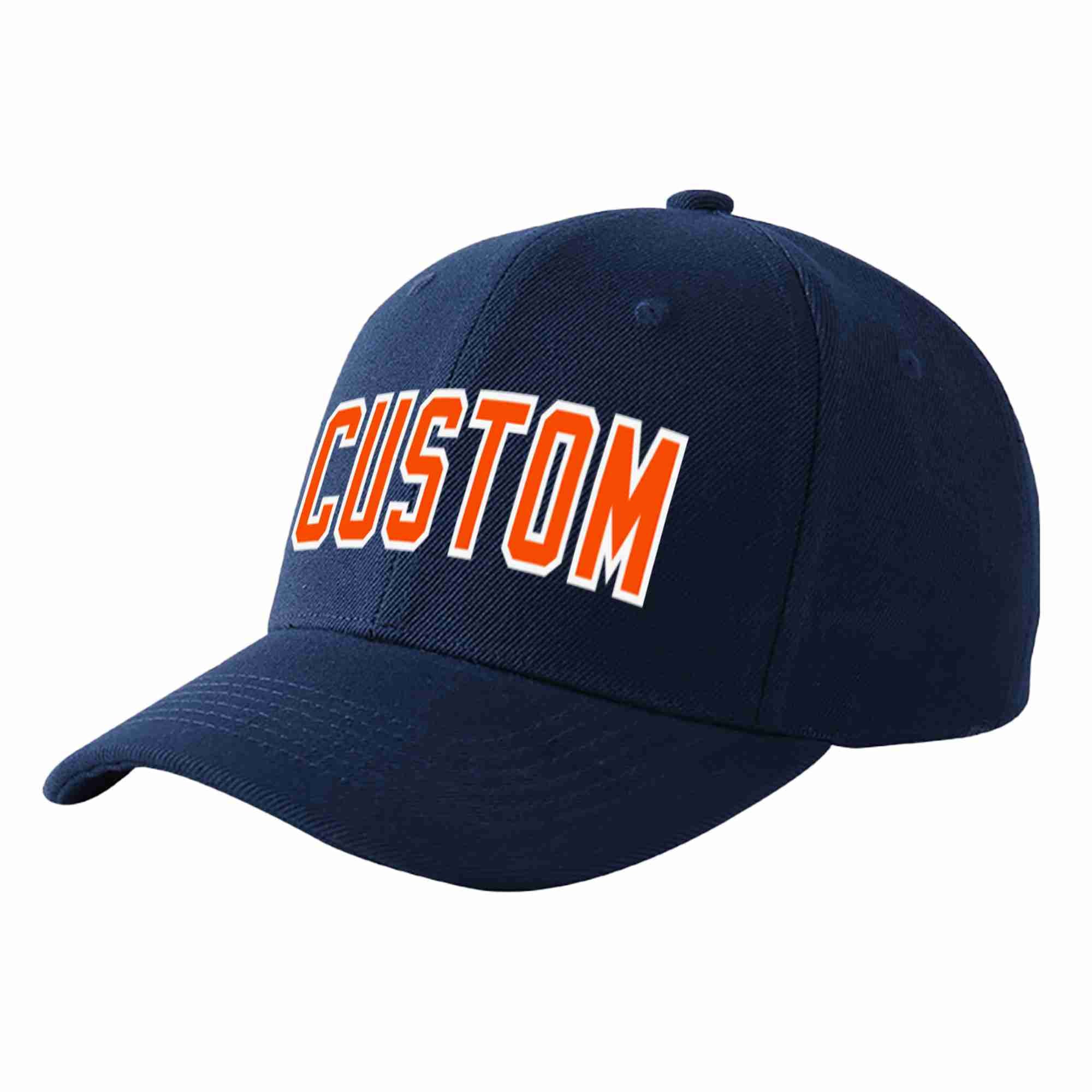 Conception personnalisée de casquette de baseball de sport incurvée orange-blanc marine pour hommes/femmes/jeunes