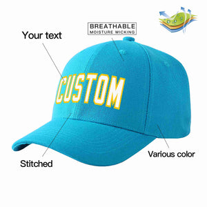 Custom Aqua White-Gold Curved Eaves Sport Baseball Cap Design for Men/Women/Youth