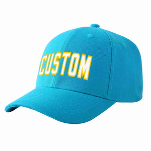 Custom Aqua White-Gold Curved Eaves Sport Baseball Cap Design for Men/Women/Youth