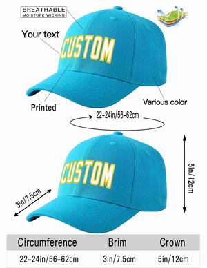 Custom Aqua White-Gold Curved Eaves Sport Baseball Cap Design for Men/Women/Youth