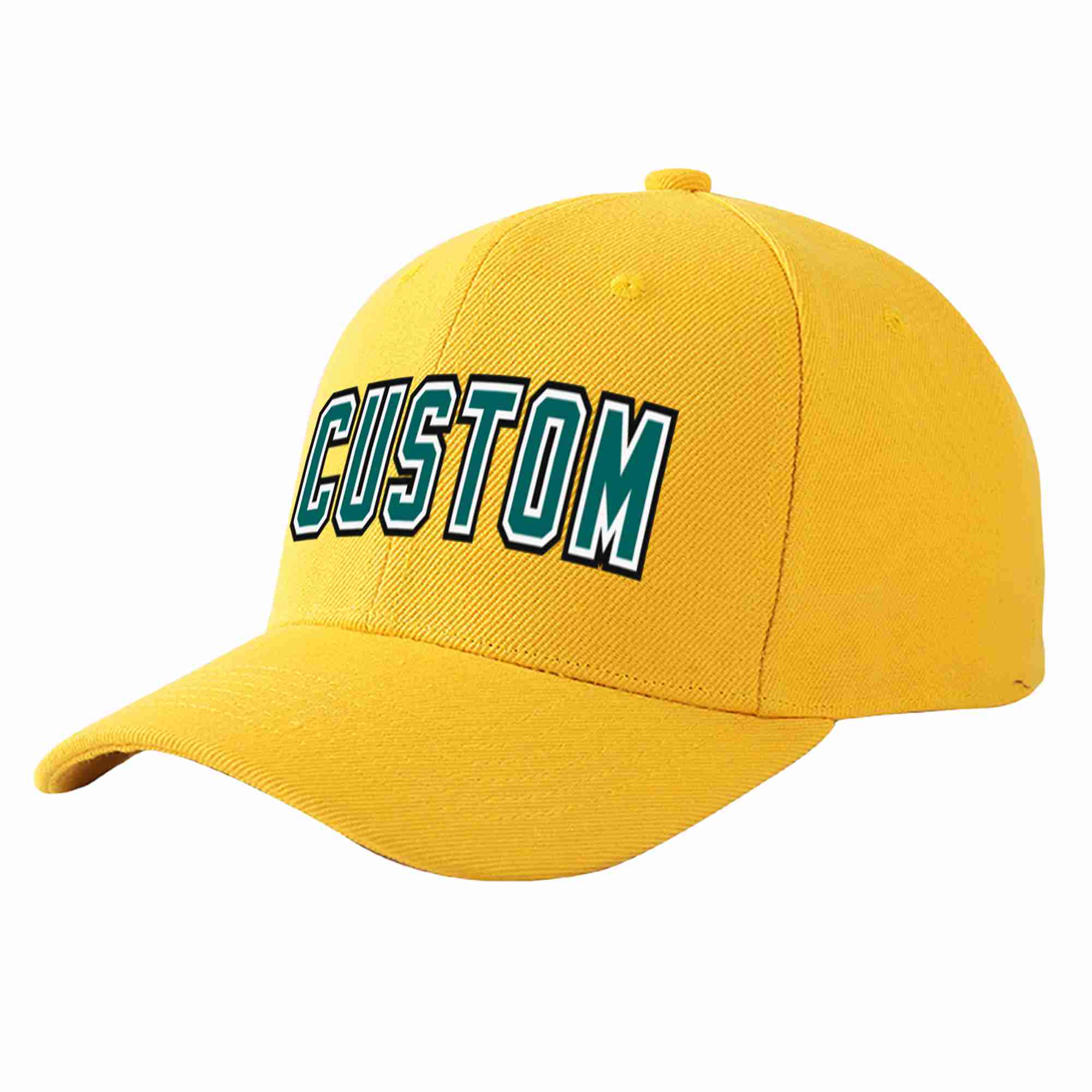 Custom Gold Aqua-White Curved Eaves Sport Baseball Cap Design for Men/Women/Youth