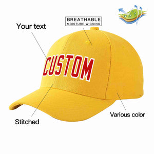 Custom Gold Red-White Curved Eaves Sport Baseball Cap Design for Men/Women/Youth