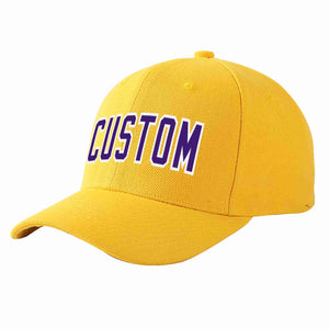 Conception personnalisée de casquette de baseball de sport courbée en or violet-blanc pour hommes/femmes/jeunes