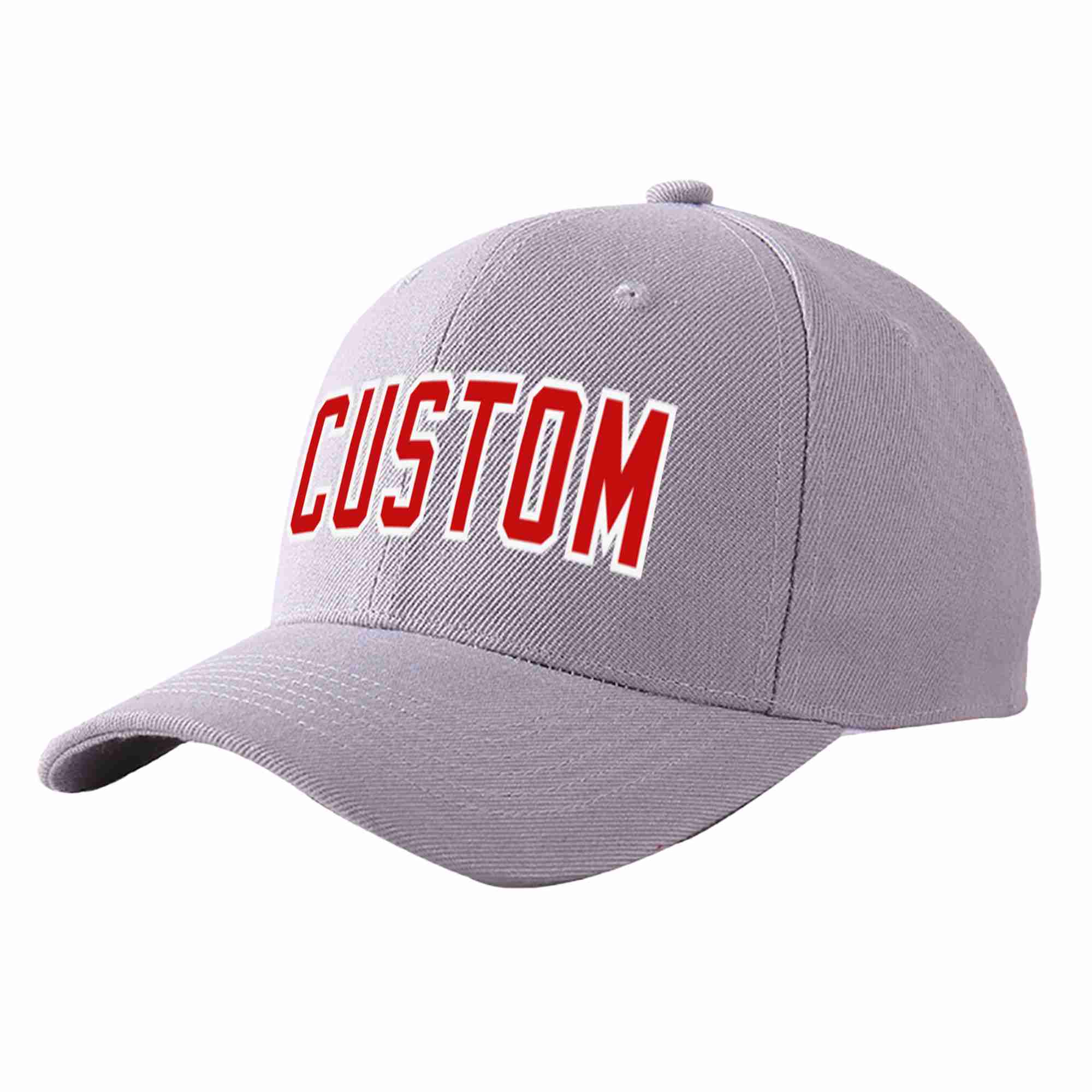 Conception personnalisée de casquette de baseball de sport courbée gris rouge-blanc pour hommes/femmes/jeunes