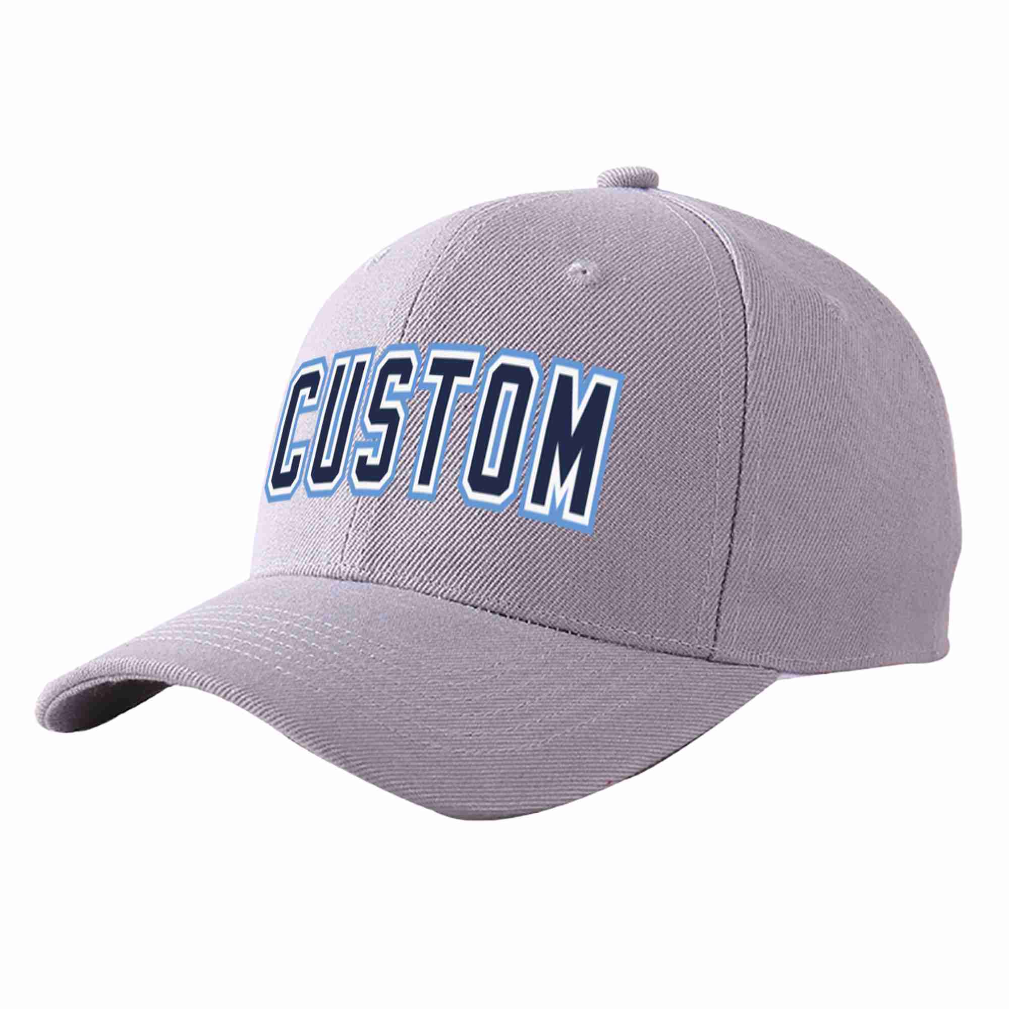 Conception personnalisée de casquette de baseball de sport incurvée gris marine-blanc pour hommes/femmes/jeunes