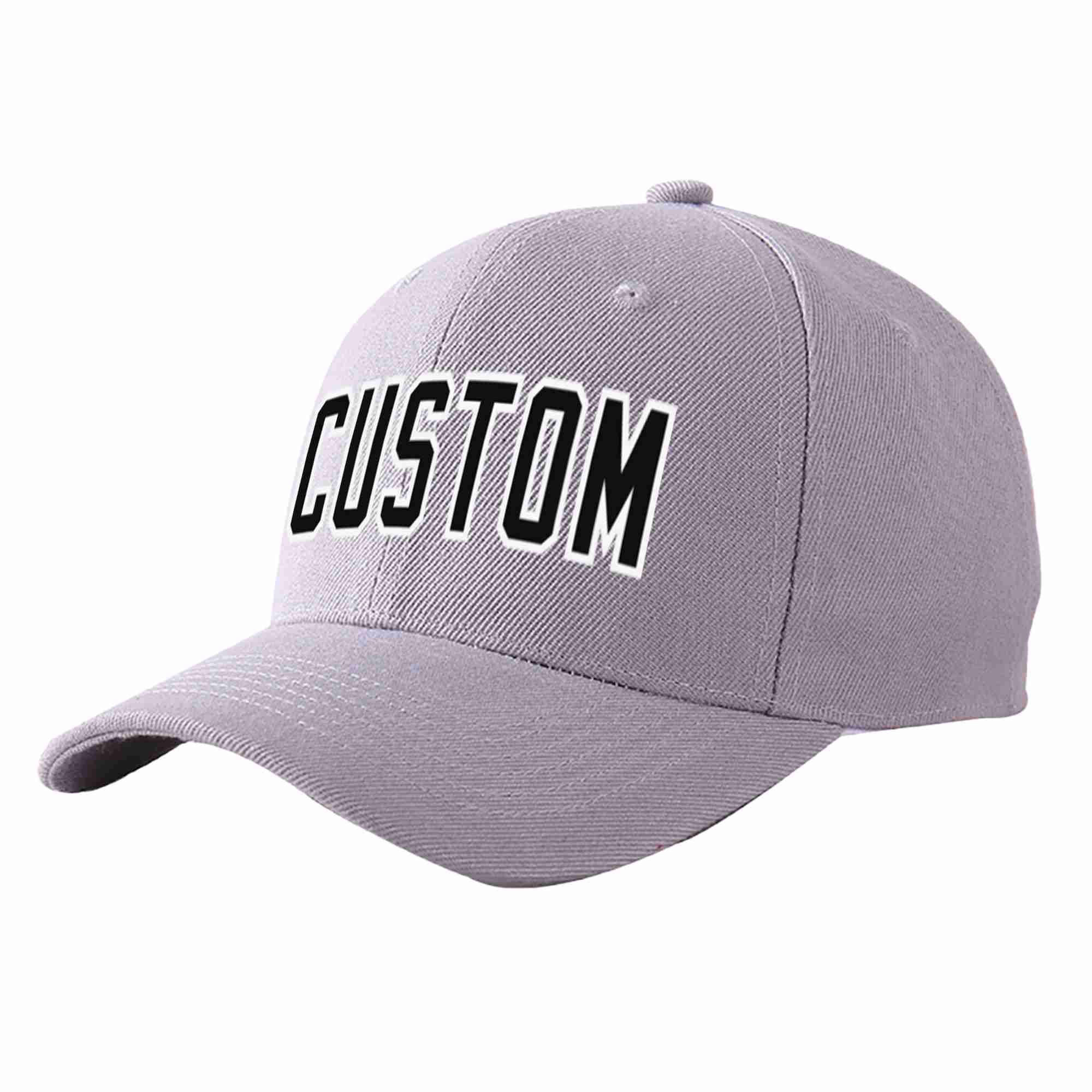 Conception personnalisée de casquette de baseball de sport incurvée gris noir-blanc pour hommes/femmes/jeunes