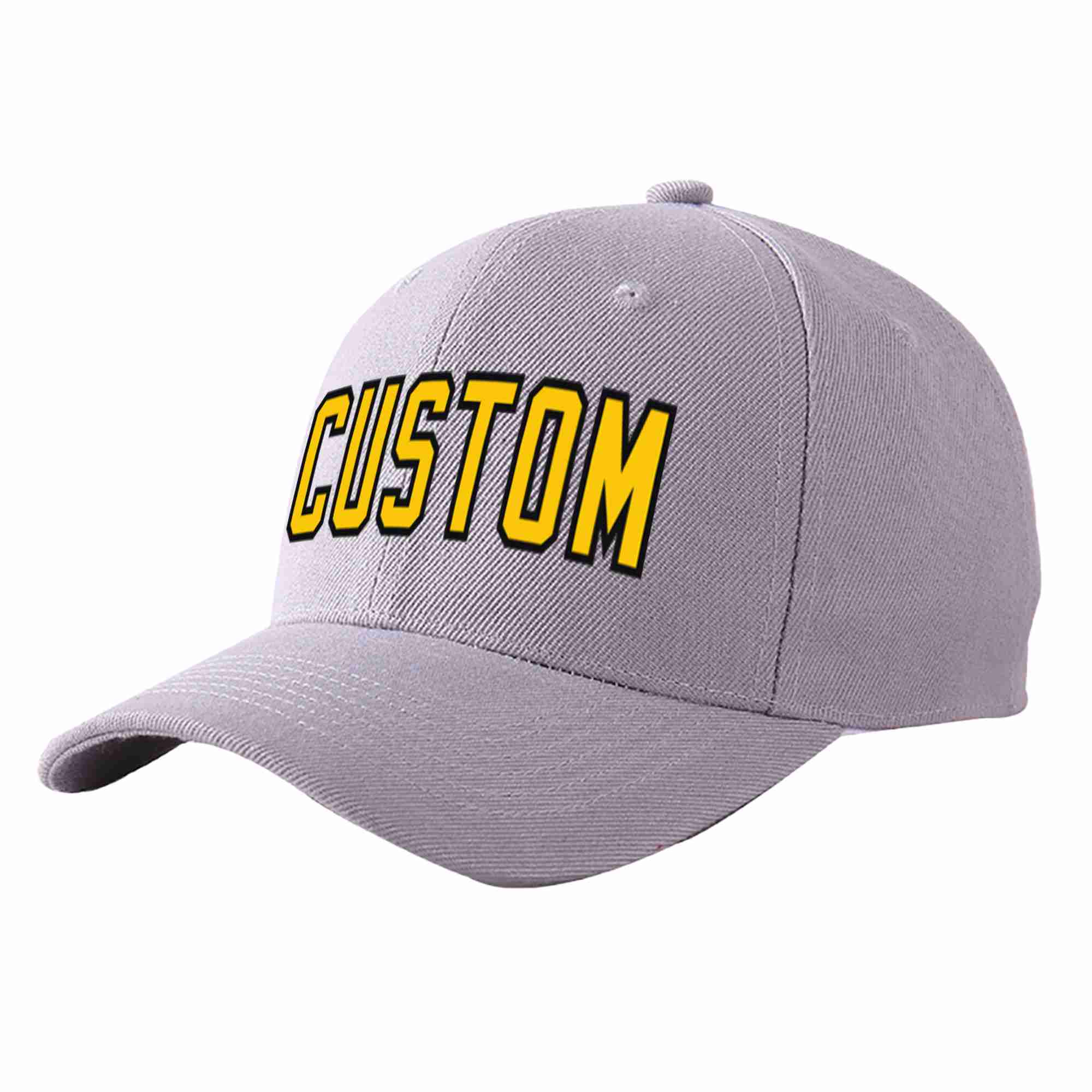 Custom Gray Gold-Black Curved Eaves Sport Baseball Cap Design for Men/Women/Youth