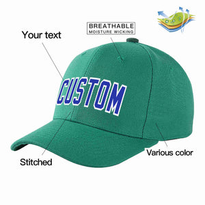 Conception personnalisée de casquette de baseball de sport incurvée vert clair royal-blanc pour hommes/femmes/jeunes