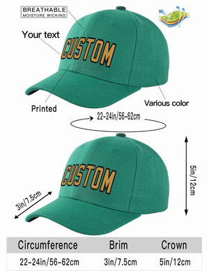 Custom Light Green Old Gold-Black Curved Eaves Sport Baseball Cap Design for Men/Women/Youth