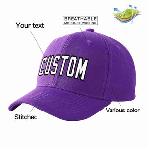 Conception personnalisée de casquette de baseball de sport incurvée violet blanc-noir pour hommes/femmes/jeunes