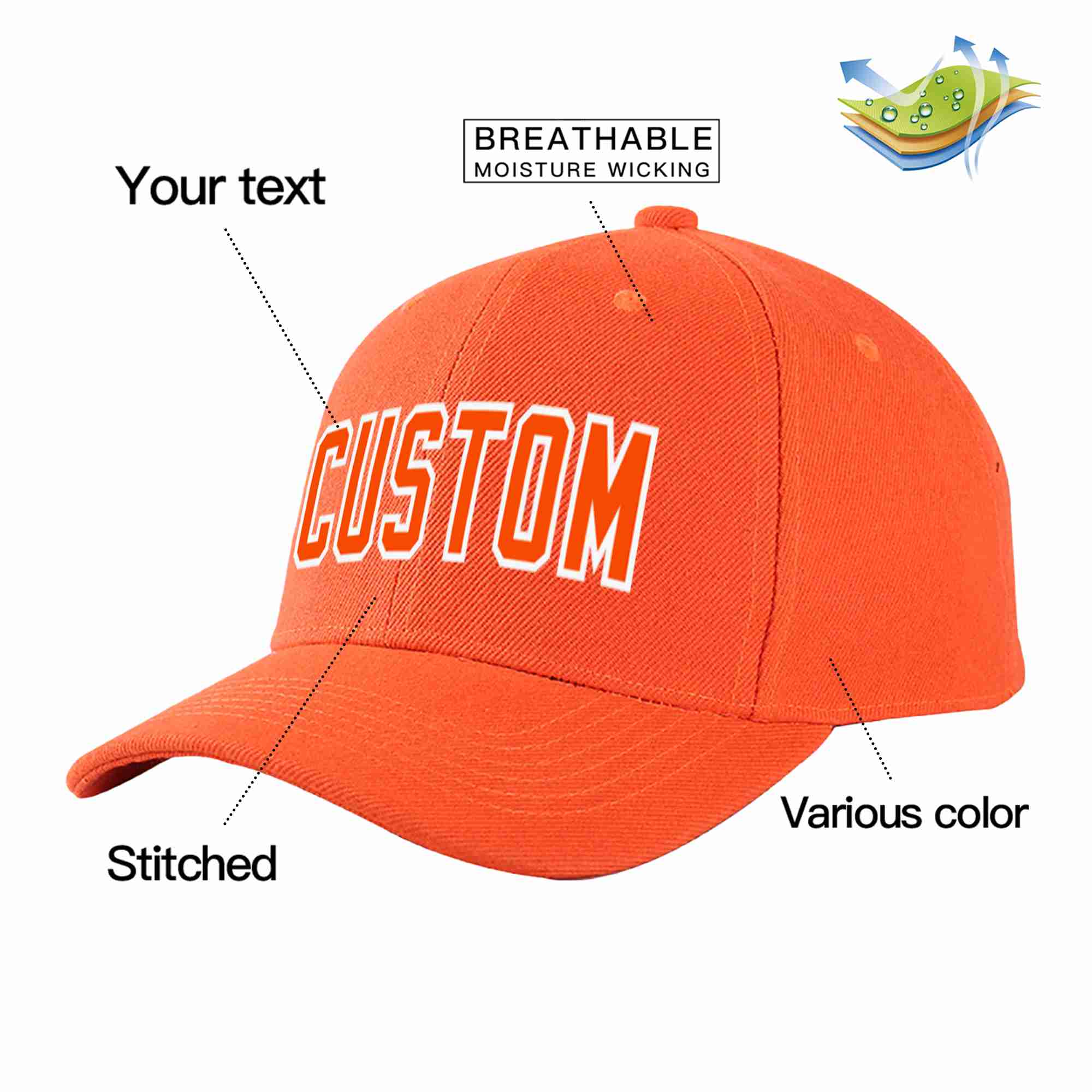 Custom Tangerine Orange-White Curved Eaves Sport Baseball Cap Design for Men/Women/Youth