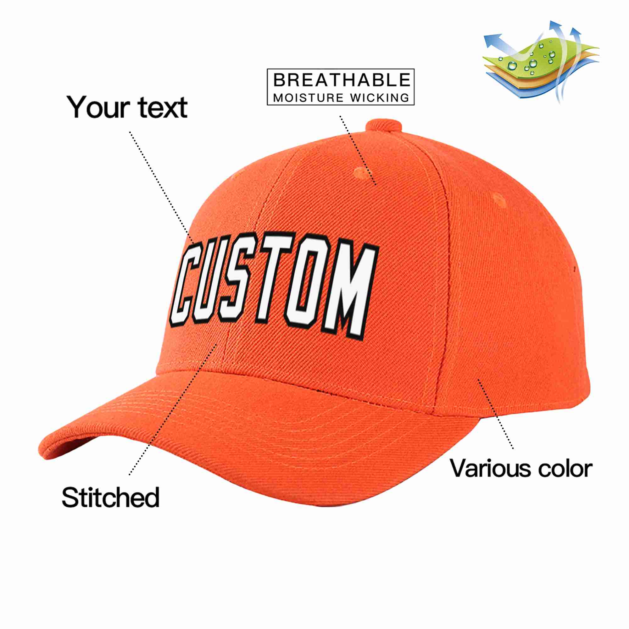 Custom Tangerine White-Black Curved Eaves Sport Baseball Cap Design for Men/Women/Youth