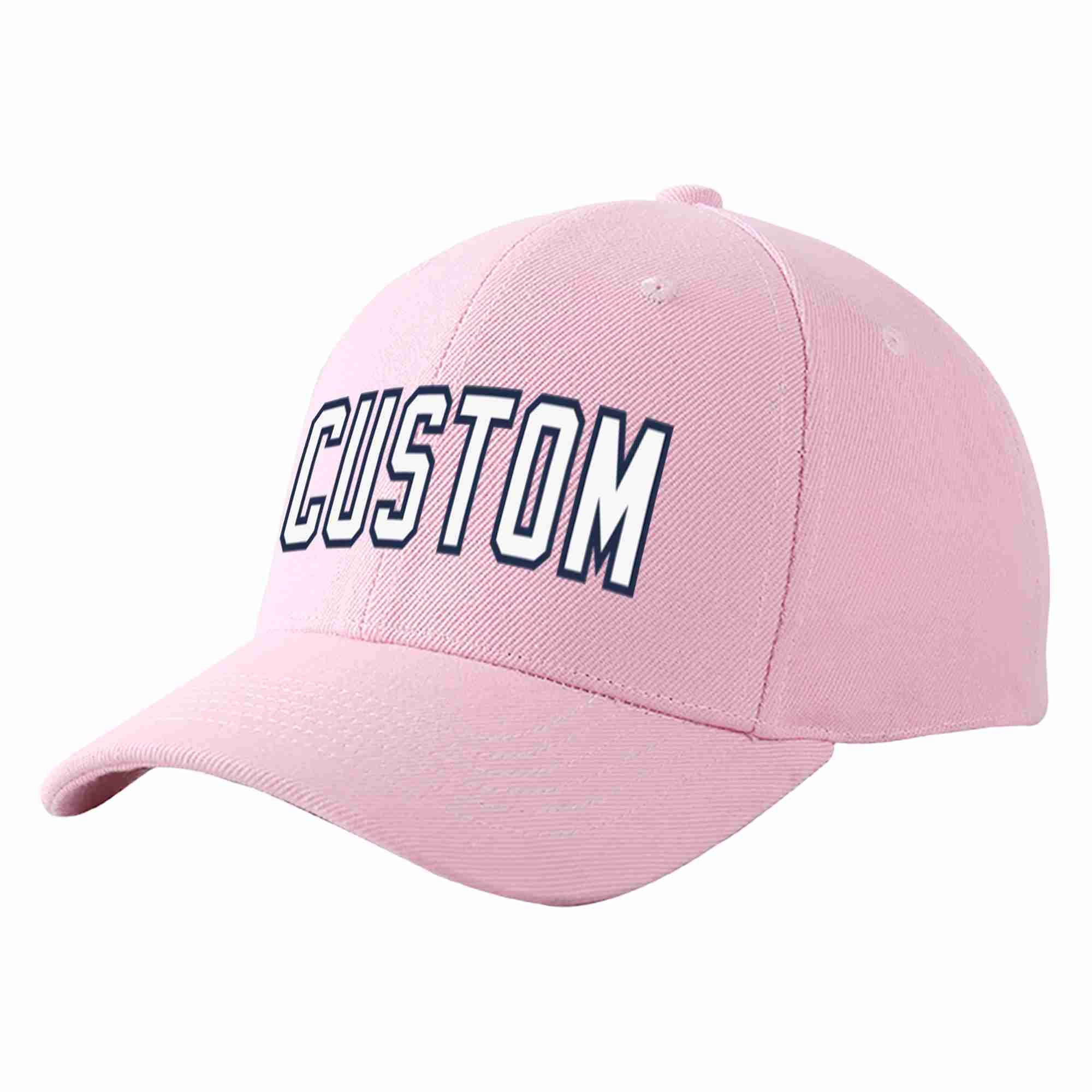 Conception personnalisée de casquette de baseball de sport incurvée rose blanc-marine pour hommes/femmes/jeunes