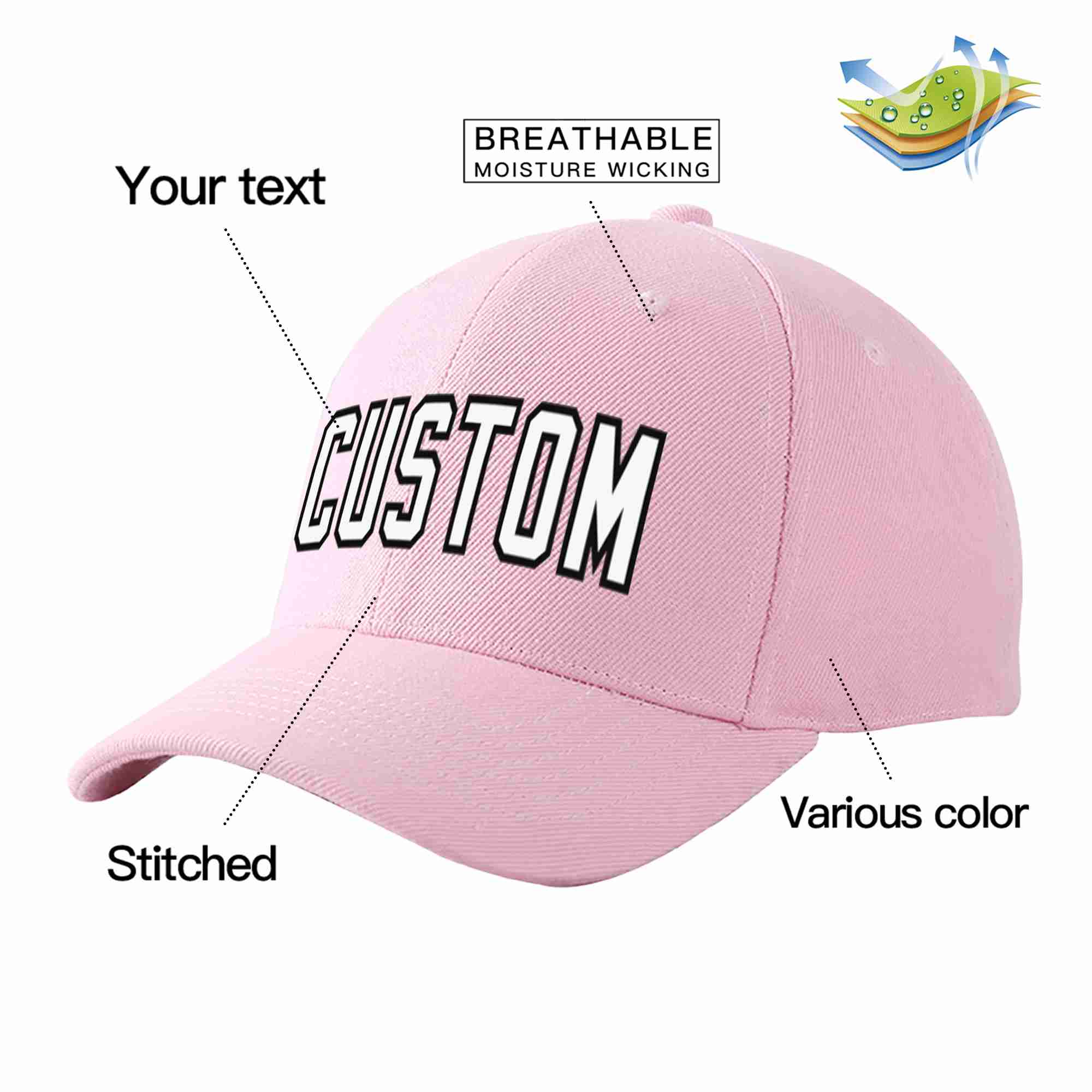 Custom Pink White-Black Curved Eaves Sport Baseball Cap Design for Men/Women/Youth