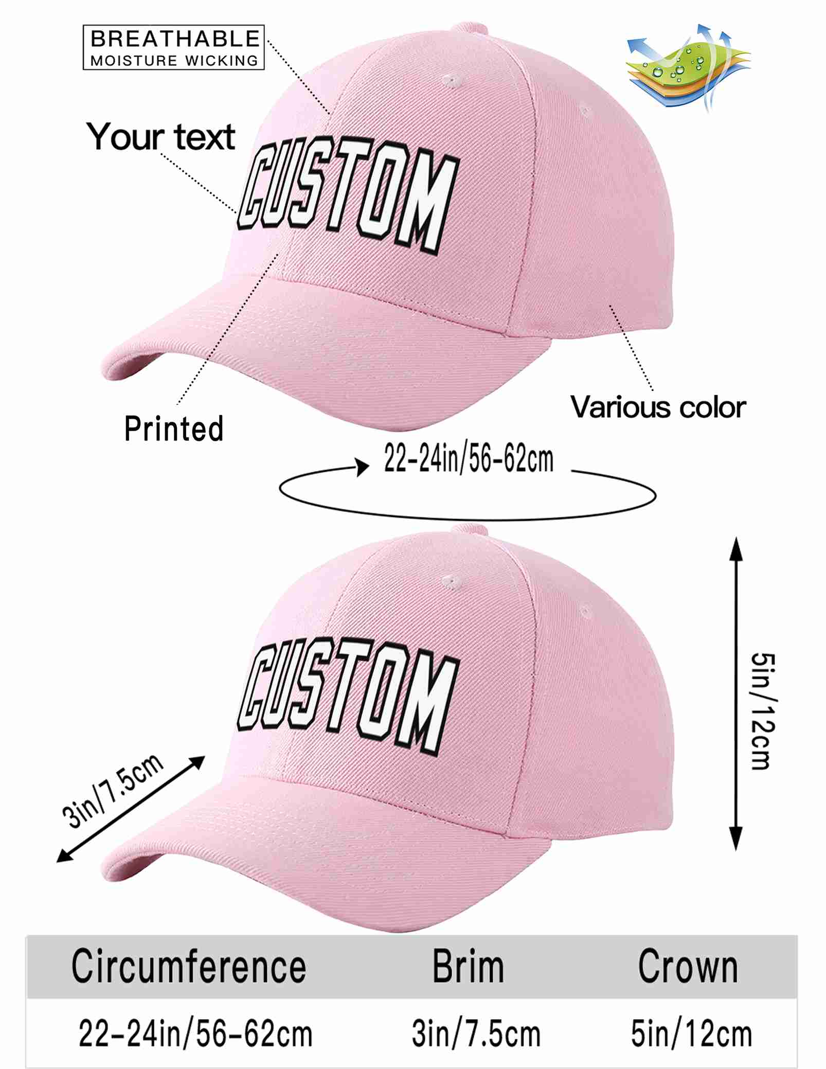 Custom Pink White-Black Curved Eaves Sport Baseball Cap Design for Men/Women/Youth