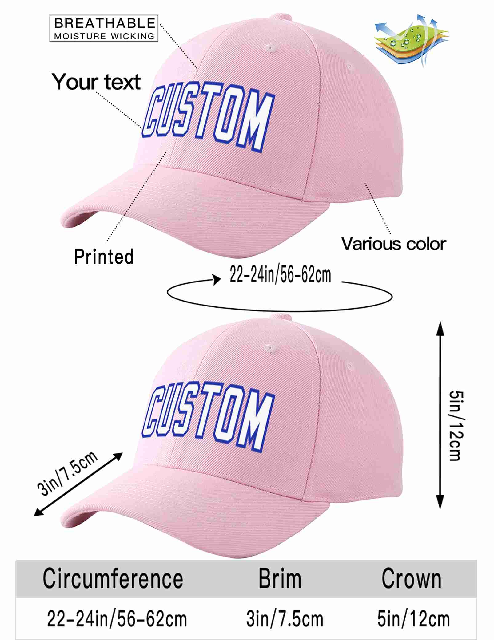 Custom Pink White-Royal Curved Eaves Sport Baseball Cap Design for Men/Women/Youth