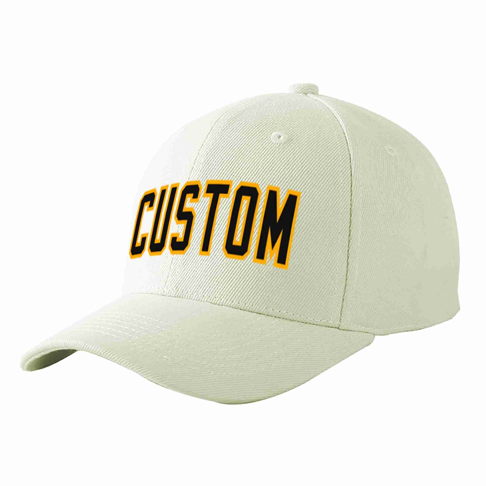 Custom Cream Black-Yellow Curved Eaves Sport Baseball Cap Design for Men/Women/Youth